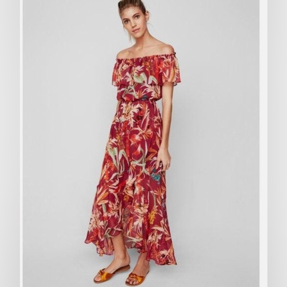 Express Floral Off The Shoulder Maxi Dress RED XS Like new condition - Picture 2 of 12